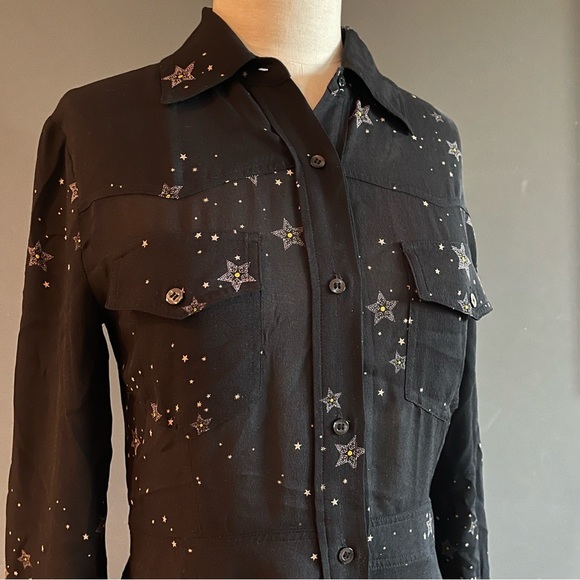 A.L.C. Pedro Black Star Pattern Long Sleeve Silk Dress - Picture 3 of 10